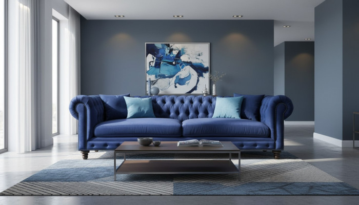 Chesterfield tre posti Blu Nuovo Soggiorno Moderno Mobili Creativi Tessuto di Stoffa