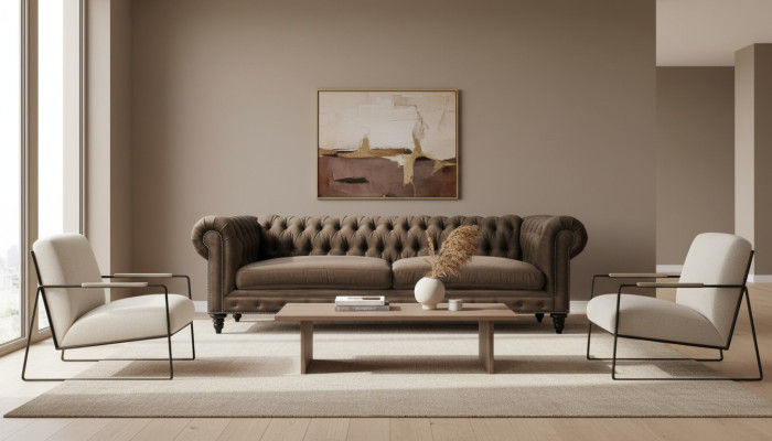 Chesterfield marrone nuovo soggiorno moderno, divano a tre posti, mobili creativi in tessuto di stoffa