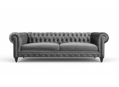 Divano Chesterfield a tre posti Creativo Tessuto in stoffa grigia, moderno, nuovo per il soggiorno.
