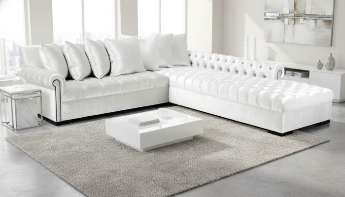 Divano angolare bianco in stoffa Chesterfield design divani cuscini lussuosi mobili
