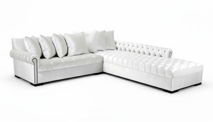 Divano angolare bianco in stoffa Chesterfield design divani cuscini lussuosi mobili
