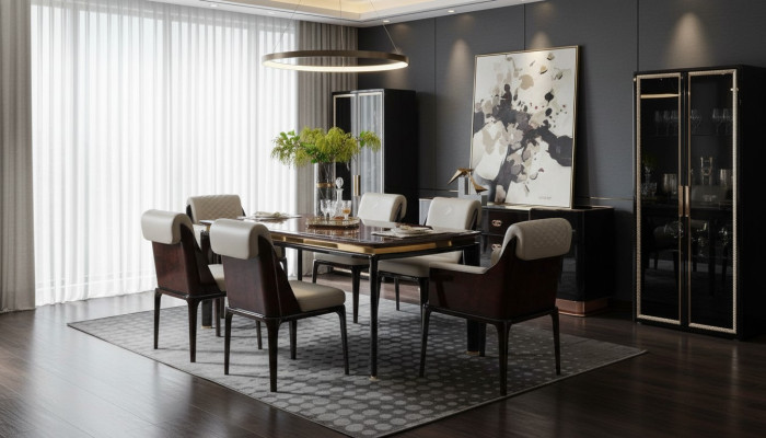 Tavolo da pranzo marrone, tavoli di design moderni, mobili da design di lusso per la sala da pranzo.