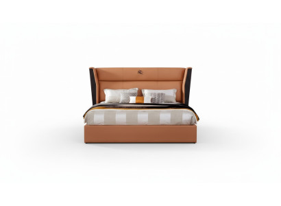Letto in pelle arancione camera da letto Mobili di design moderno creativo in legno Letti di lusso