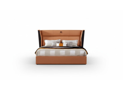 Letto in pelle, set di mobili da camera da letto, design gruppo 3 pezzi. Set di 2 comodini.