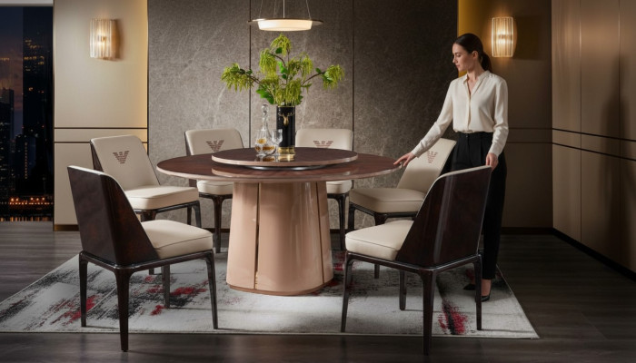 Gruppo lussuoso di sedie, set di poltrone da disegno, mobili da design di lusso per la sala da pranzo in legno, 4 sedie.