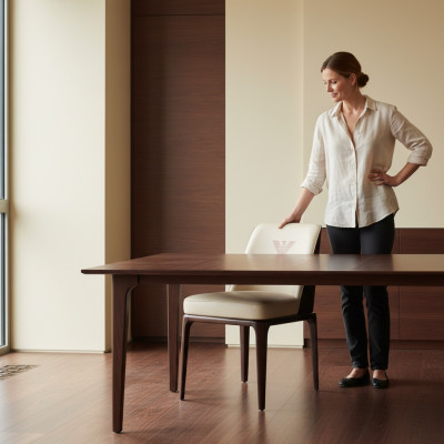 Sedia da pranzo in pelle beige squisita con stile italiano moderno.