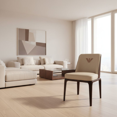 Sedia da pranzo in pelle beige squisita con stile italiano moderno.