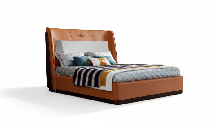 Letto 2 x Comodino Camera da letto Arancione Creativo Moderno Mobili Legno Lussuoso Letti