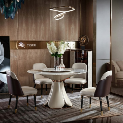 Tavolo da pranzo 4 sedie Rotondo Set da pranzo di lusso Design gruppo Mobili da sala da pranzo 5 pezzi.