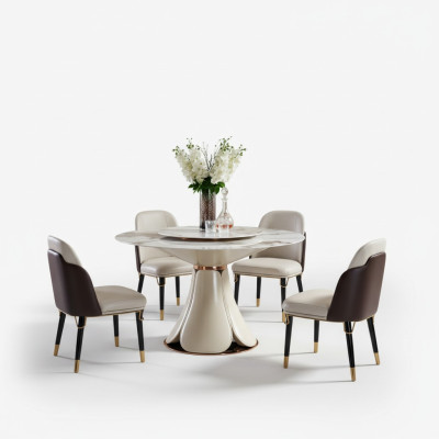 Tavolo da pranzo 4 sedie Rotondo Set da pranzo di lusso Design gruppo Mobili da sala da pranzo 5 pezzi.