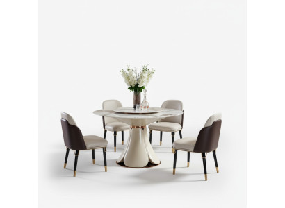 Tavolo da pranzo 4 sedie Rotondo Set da pranzo di lusso Design gruppo Mobili da sala da pranzo 5 pezzi.