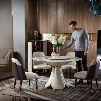 Tavolo da pranzo 6 sedie in pelle sala da pranzo tavolo sedia rotondo design moderno mobili