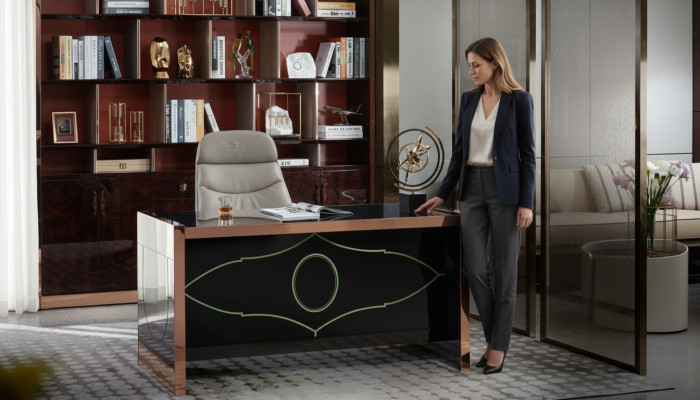 Tavolo Sedia Studio Scrivania Nero Ufficio Arredamento Mobili Lusso 2 pz