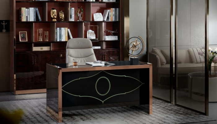 Tavolo Sedia Studio Scrivania Nero Ufficio Arredamento Mobili Lusso 2 pz
