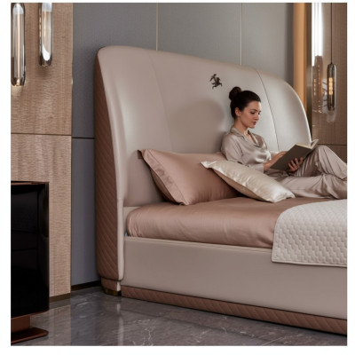 Letto 2x Comodino in pelle Legno Camera da letto Letto in pelle Design moderno Mobili