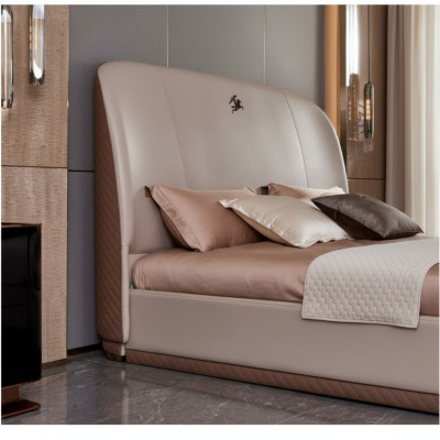 Letto 2x Comodino in pelle Legno Camera da letto Letto in pelle Design moderno Mobili