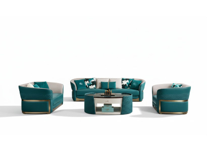 Divano Chesterfield con rivestimento in pelle tessuto poltrona divanetto 3+1.
