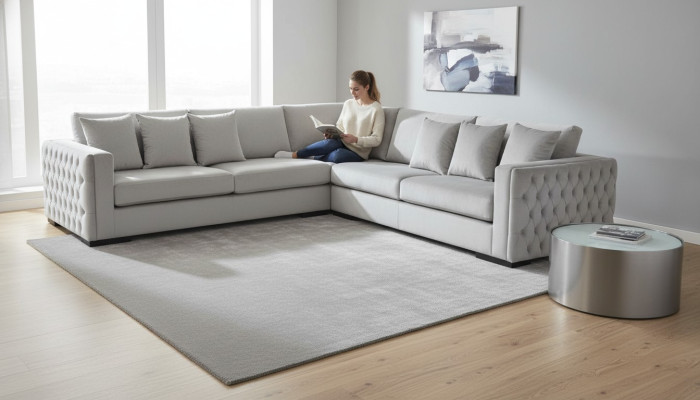 Divano d'angolo Argento Divano Angolare Imbottito in Velluto Arredamento in Tessuto Design di Mobili