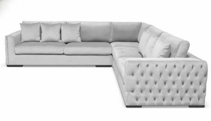 Divano d'angolo Argento Divano Angolare Imbottito in Velluto Arredamento in Tessuto Design di Mobili