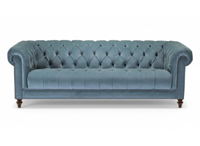 Divano Chesterfield design turchese, nuovo divano imbottito a tre posti in stile stoffa per soggiorno.