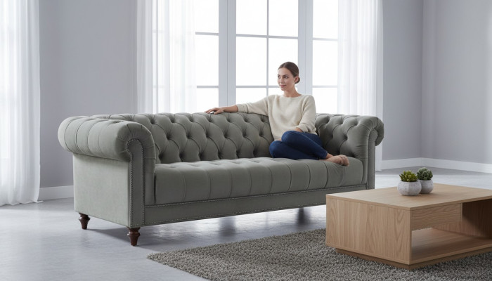 Salvia verde divano a tre posti in tessuto per il soggiorno design divano imbottito divani Chesterfield