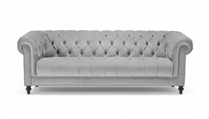 Grigio chiaro Chesterfield divano a tre posti nuovo in tessuto per il soggiorno.