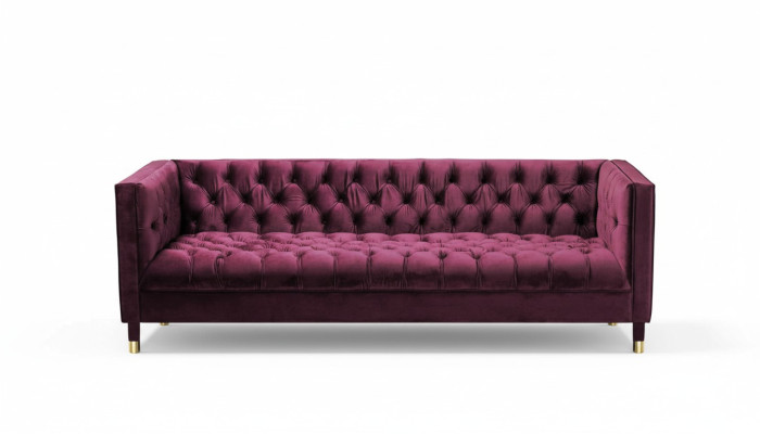 Burgund divano a tre posti in tessuto per il salotto, design Chesterfield, nuovo.