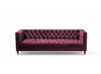 Burgund divano a tre posti in tessuto per il salotto, design Chesterfield, nuovo.