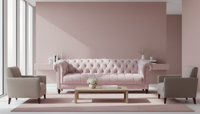 Chesterfield Rosa Rosa Nuovo Divano in Tessuto a Tre Posti Design Sofà Sofà