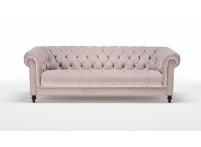 Chesterfield Rosa Rosa Nuovo Divano in Tessuto a Tre Posti Design Sofà Sofà