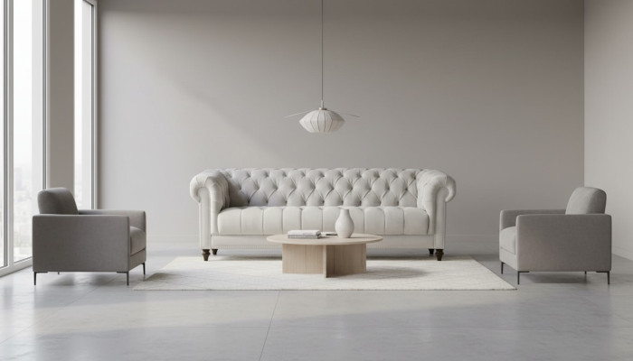 Argento divano a tre posti in tessuto design divani imbottiti divani Chesterfield originali nuovi
