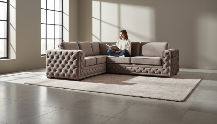 chesterfield divano in velluto di lusso set divano materiale bottoni imbottiti nuovo Beige