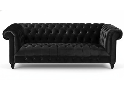 Divano in velluto nero Poltrona di lusso Chesterfield con bottoni a tre posti.