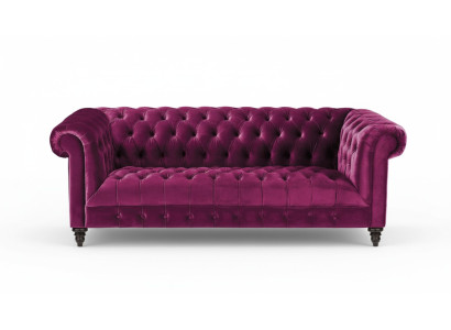 Divano Chesterfield in stile tessuto a tre posti rosa, originale e nuovo.
