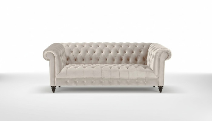Chesterfield Beige Divano in velluto Poltrona di lusso Divano con bottoni a tre posti