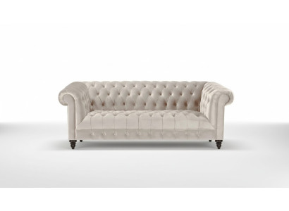 Chesterfield Beige Divano in velluto Poltrona di lusso Divano con bottoni a tre posti