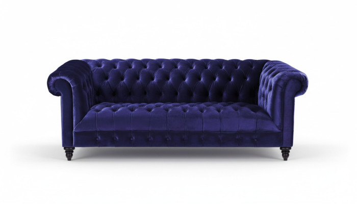 Chesterfield Divano in velluto lilla di lusso con bottoni a tre posti