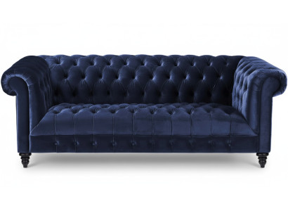 Blu navy divano Chesterfield in tessuto a tre posti 220 cm, nuovo.