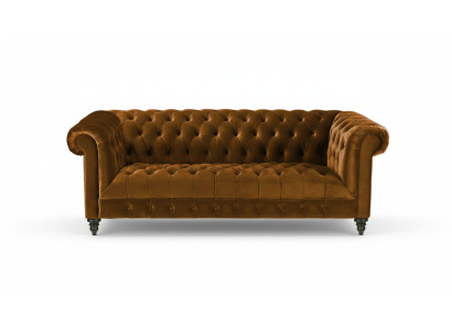 Divano Chesterfield a tre posti in stoffa marrone, nuovo design originale.