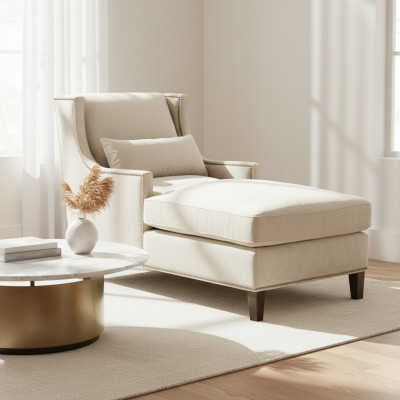 Chaise longue Sdraio Mobili Pouf Salone Design Divano In Tessuto Beige Letto