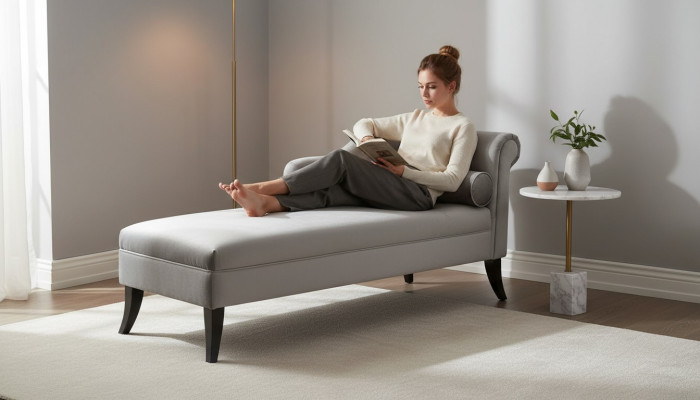 Chaiselongue Mobili creativi Soggiorno Design moderno Divano in stoffa Argento