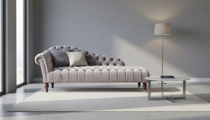 Chaiselongue Mobili classici Beige Divano soggiorno Tessuto Chesterfield