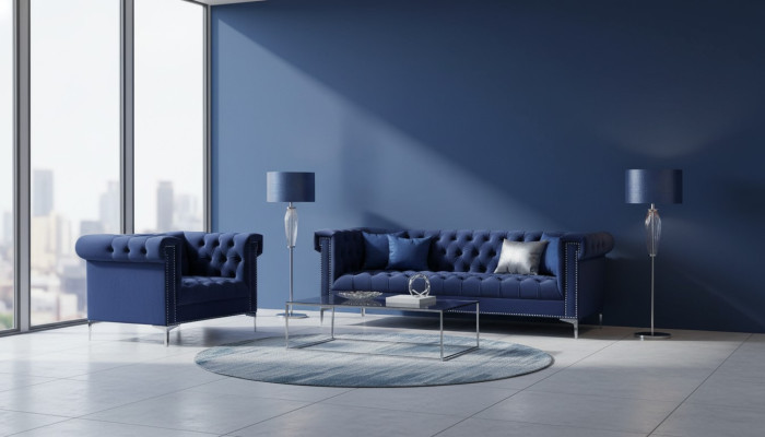 Set di divani Chesterfield blu royal blu nuovi.