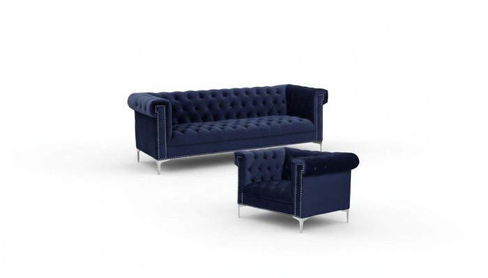Set di divani Chesterfield blu royal blu nuovi.