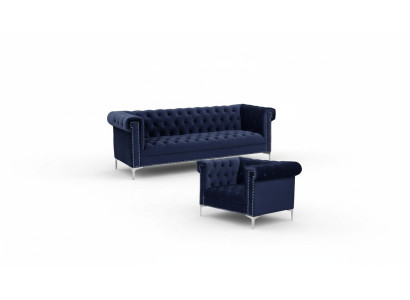 Set di divani Chesterfield blu royal blu nuovi.