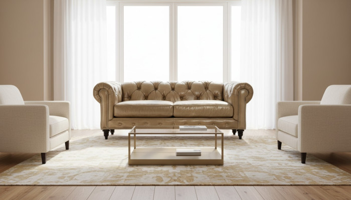 Marrone chiaro divano Chesterfield in pelle a tre posti design per soggiorno Chesterfield nuovo