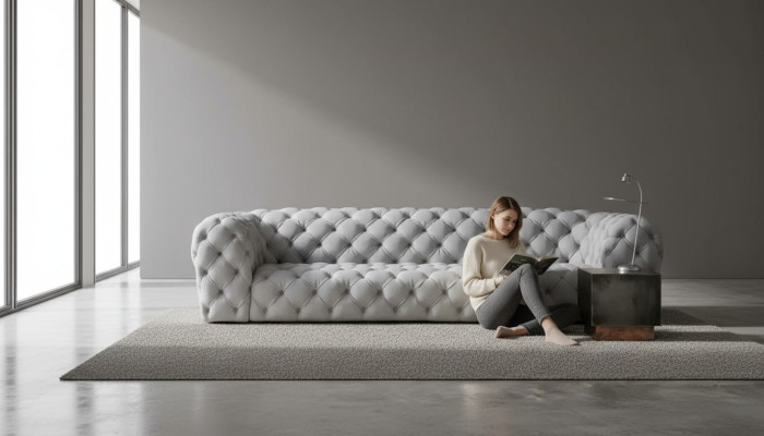 Grigio Chesterfield Soggiorno Design Moderno Divani Divano Mobili Tessuto Grande xxl Nuovo