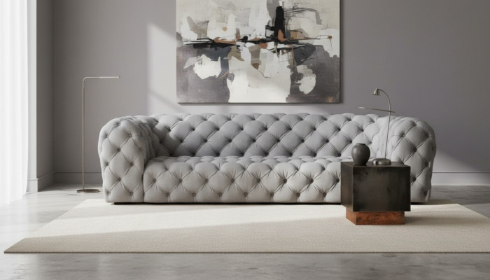 Grigio Chesterfield Soggiorno Design Moderno Divani Divano Mobili Tessuto Grande xxl Nuovo