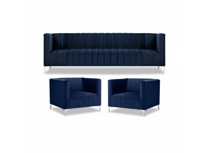 Blu navy Set divano a 3 posti in tessuto Design creativo Nuovo, divano 2 poltrone Moderno.