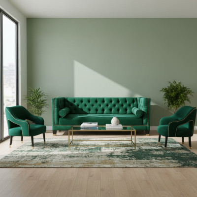 Chesterfield verde 2 poltrone in tessuto design moderno Mobili creativi Set divano in tessuto.